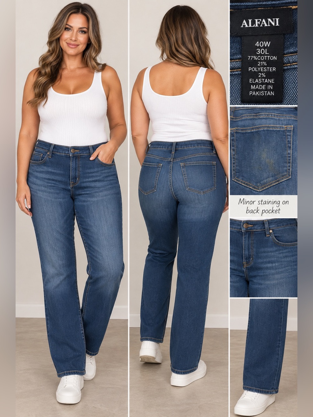 Alfani Women’s Straight Leg Jeans Size 40W 30L Dark Wash Stretch Denim #1138